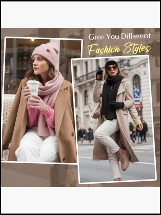 Winter Beanie Hat Gloves Scarf Headband Set Fleece Lined Touchscreen Gloves